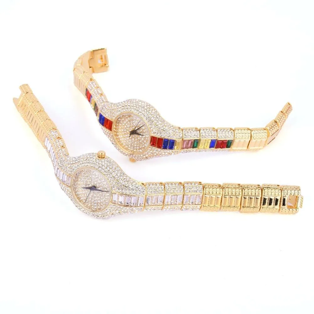 Women's Luxury Colourful Rhinestone Gold Dial Quartz Waterproof Watches
