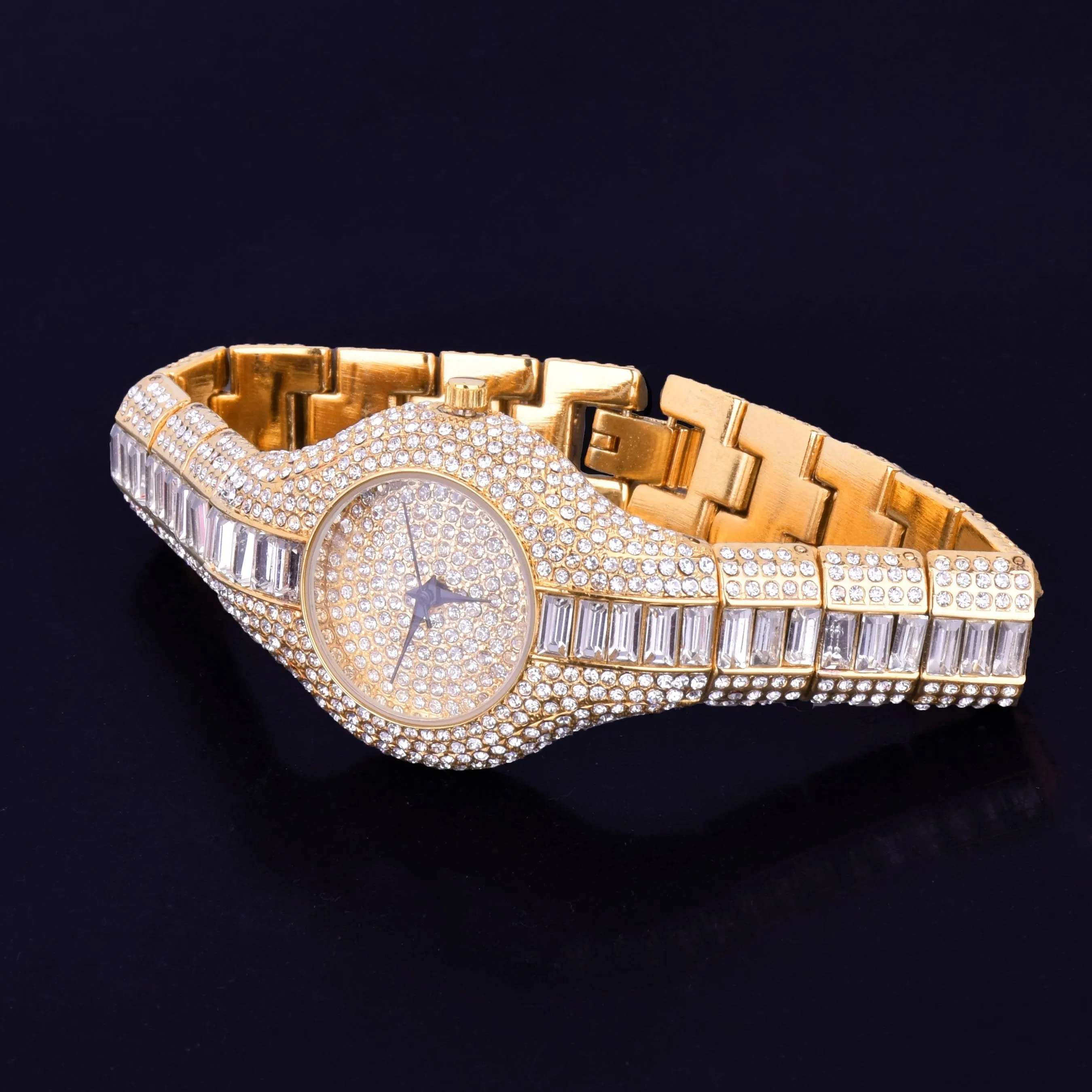 Women's Luxury Colourful Rhinestone Gold Dial Quartz Waterproof Watches