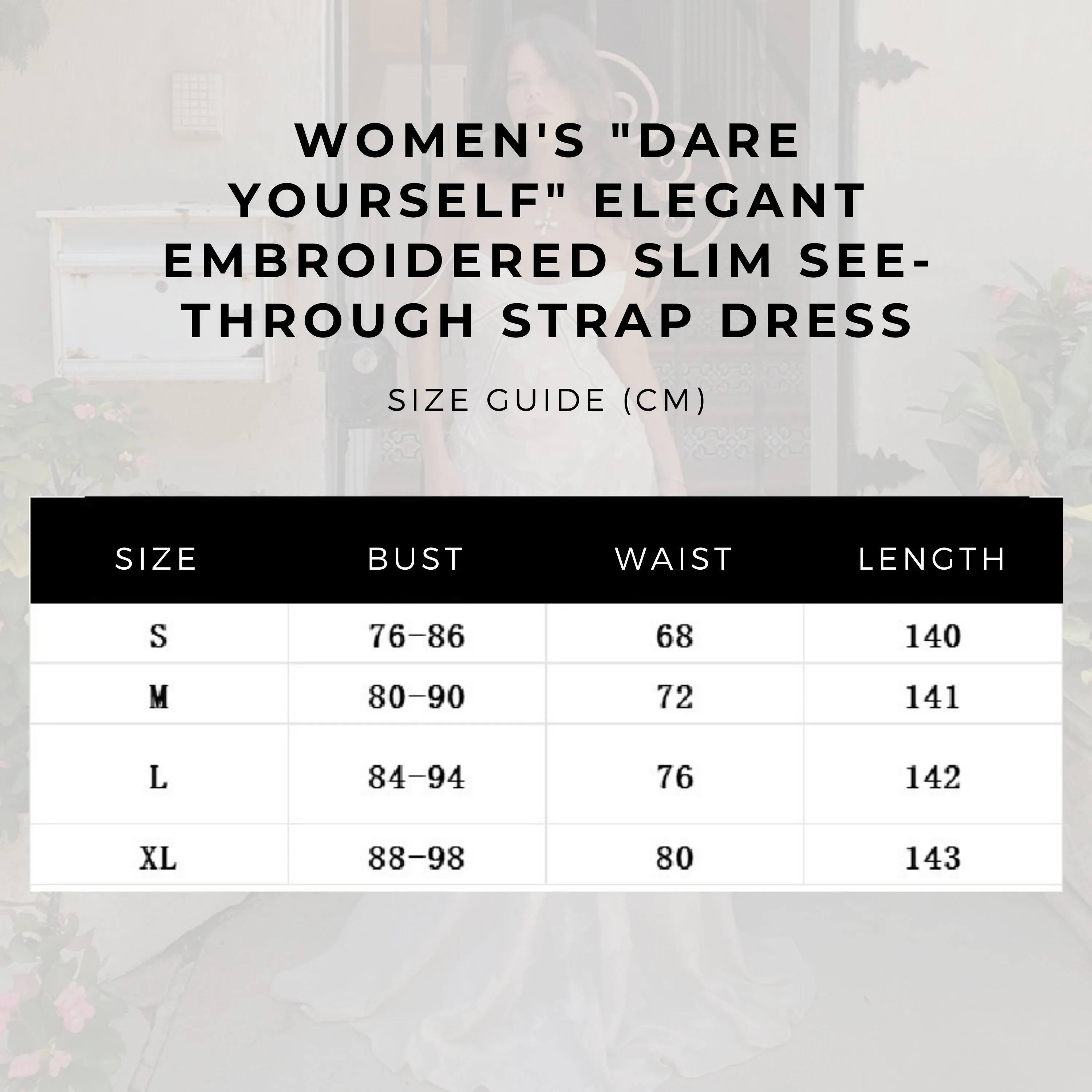 Women's "Dare Yourself" Elegant Embroidered Slim See-through Strap Dress