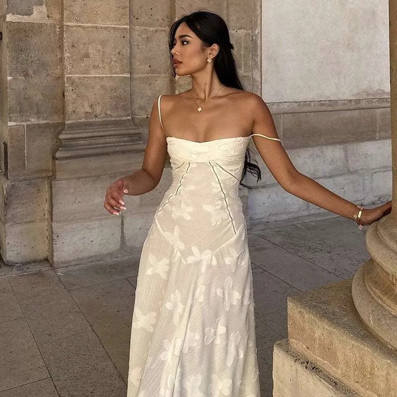 Women's "Dare Yourself" Elegant Embroidered Slim See-through Strap Dress
