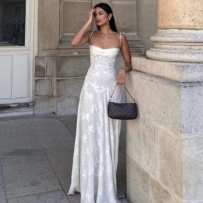 Women's "Dare Yourself" Elegant Embroidered Slim See-through Strap Dress